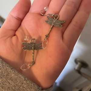 silver dangly dragonfly earrings